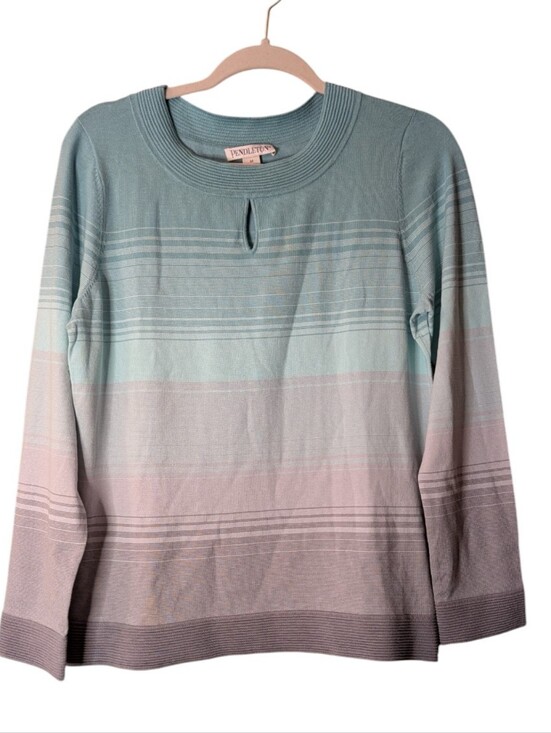 Pendleton Sweaters - Pendleton silk blend Keyhole Sweater Pastel Ombre Stripe Knit Crewneck Medium